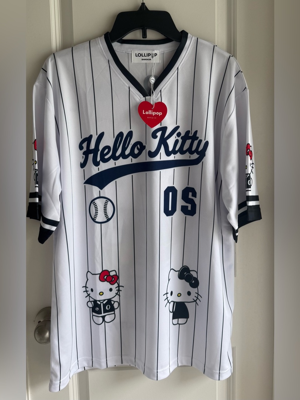 Hello Kitty Baseball Pinstripe Jersey - White & Navy
